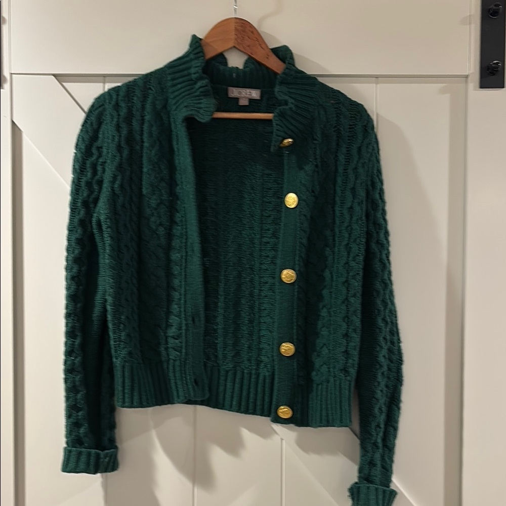 Emerald Green Cable Knit Cardigan with Gold Buttons
